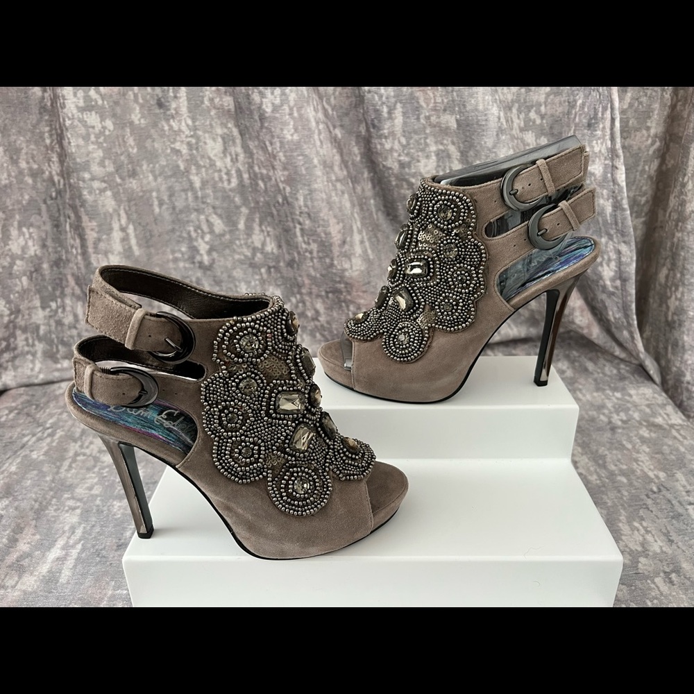 Sam Edelman Quinly Open Toe Bling Heels Taup/ Gray Size 7 Wedding Date Night Clu